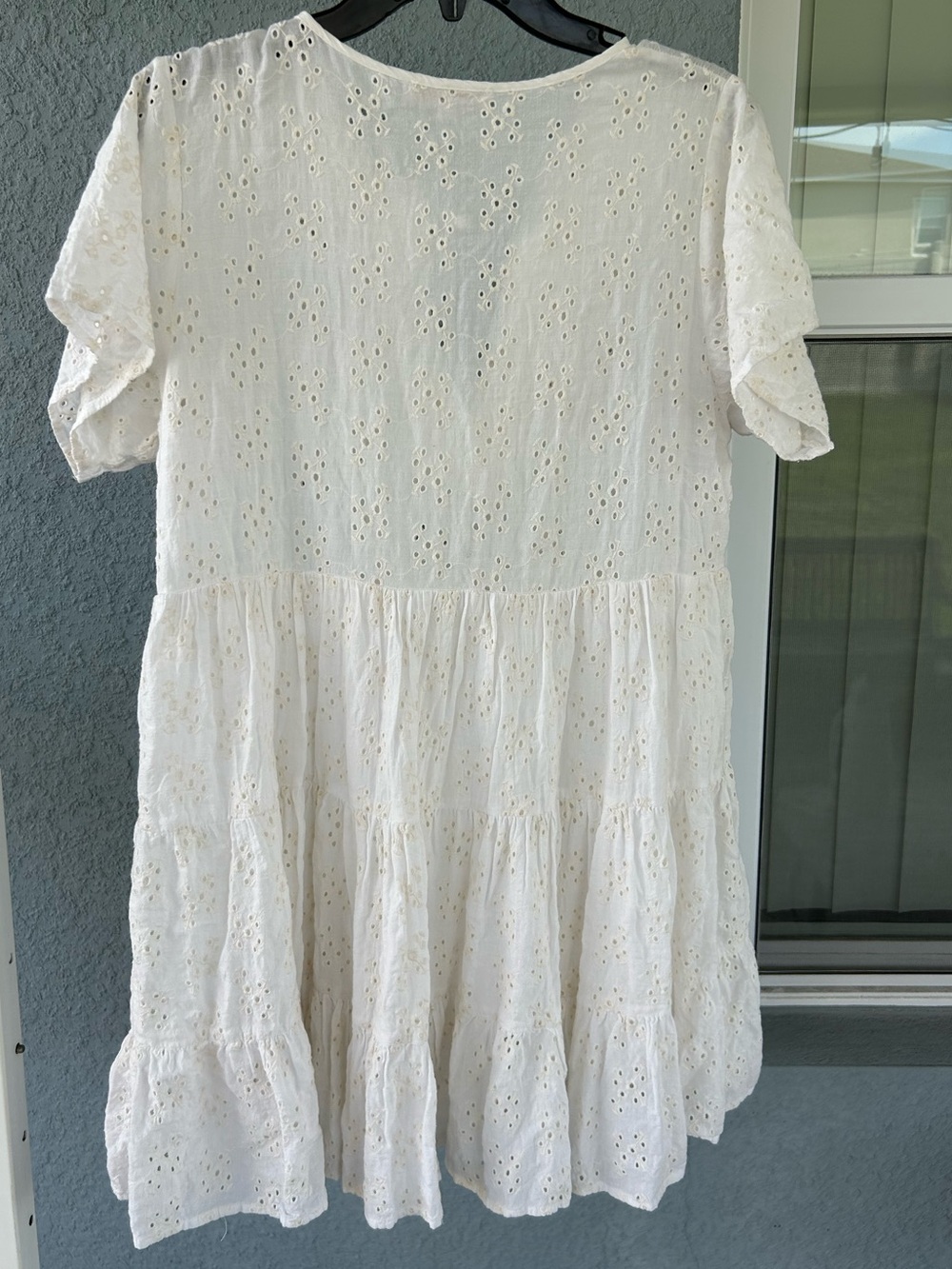 Olivaceous Off White Eyelet Babydoll Mini Dress Sz L Boho Cottagecore Tassel Tie - Picture 2 of 5